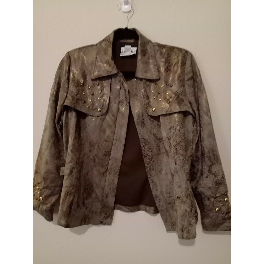 Joseph Ribkoff Size 8 Brown Studded Zip Up Jacket